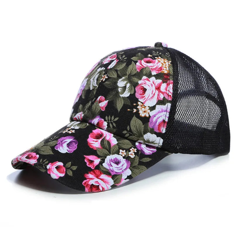 2021 Simple Women'S Baseball Cap Summer Multicolor Flower Printing Girls Snapback Brethable Adjustable Mesh Casual Wild Sun Hat