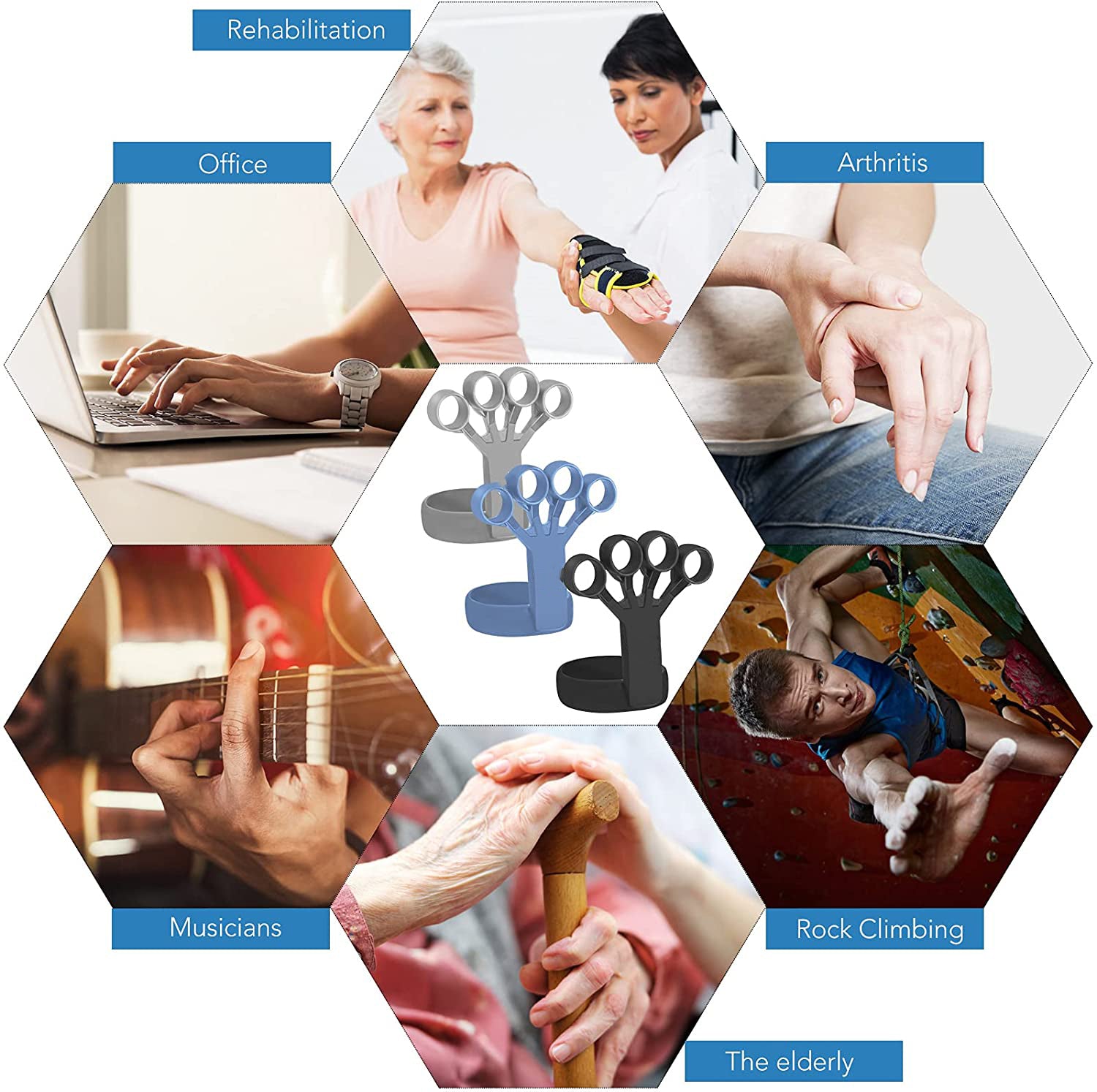 Silicone Grip Device Finger Exercise Stretcher Arthritis Hand Grip Trainer Strengthen Rehabilitation Training to Relieve Pain