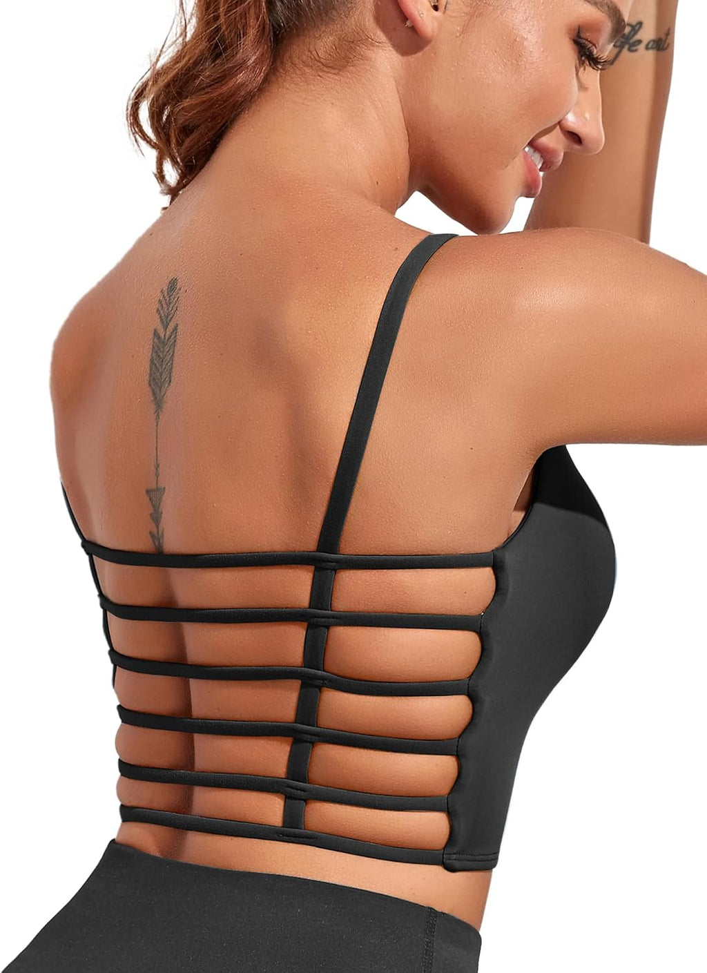 Strappy Sports Bras for Women High Support Open Back Workout Tops Longline Tank Top with Built in Bra Yoga Crop Bras