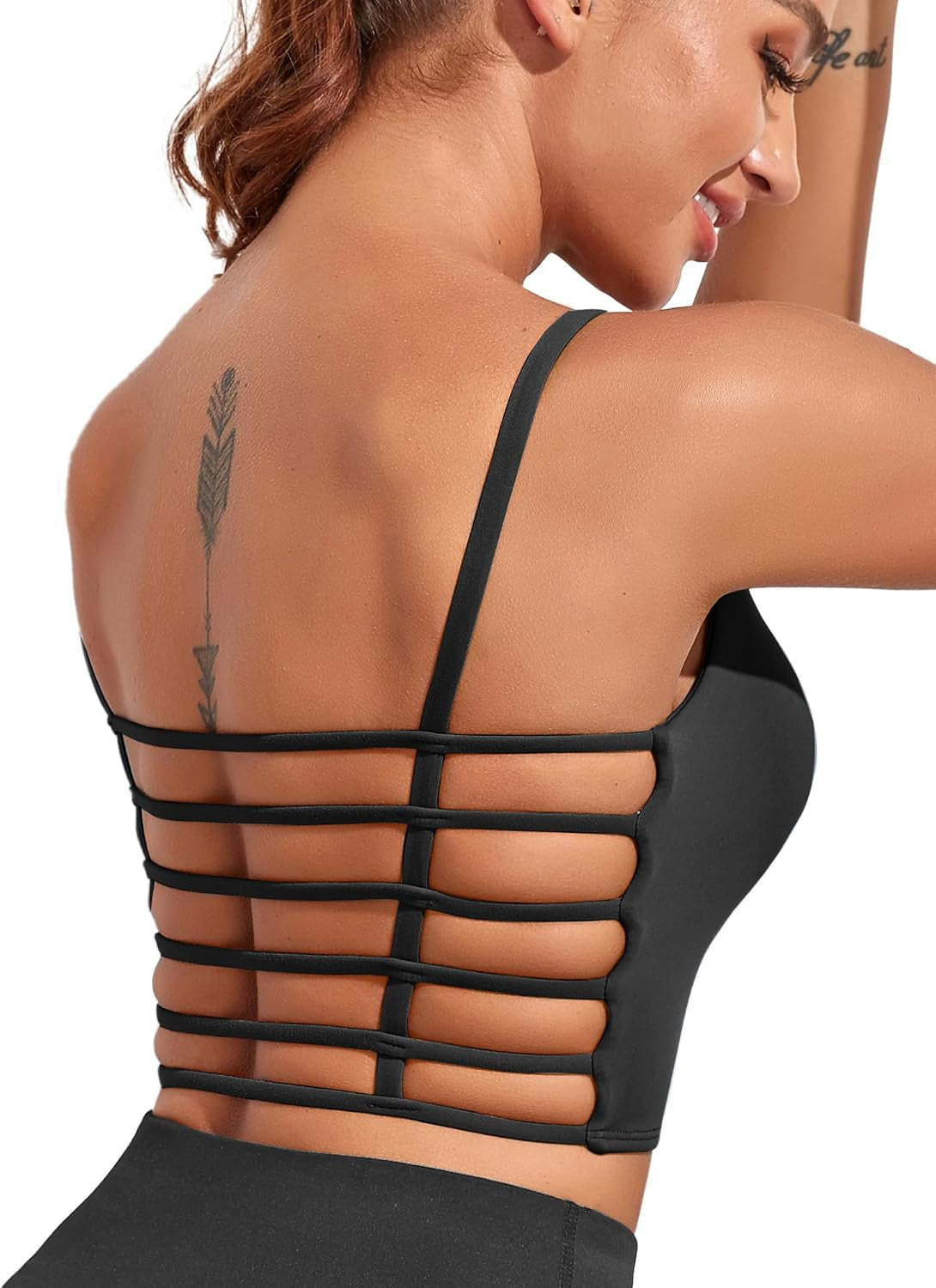 Strappy Sports Bras for Women High Support Open Back Workout Tops Longline Tank Top with Built in Bra Yoga Crop Bras