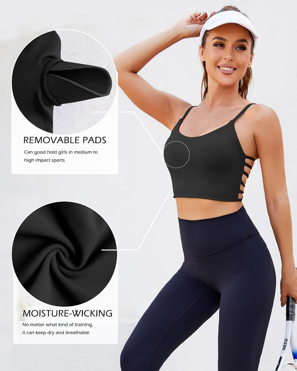 Strappy Sports Bras for Women High Support Open Back Workout Tops Longline Tank Top with Built in Bra Yoga Crop Bras