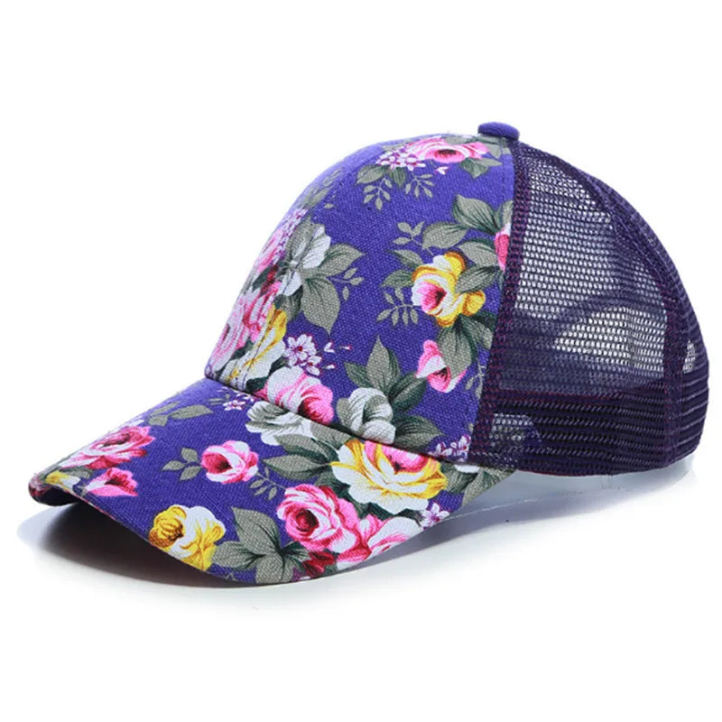 2021 Simple Women'S Baseball Cap Summer Multicolor Flower Printing Girls Snapback Brethable Adjustable Mesh Casual Wild Sun Hat