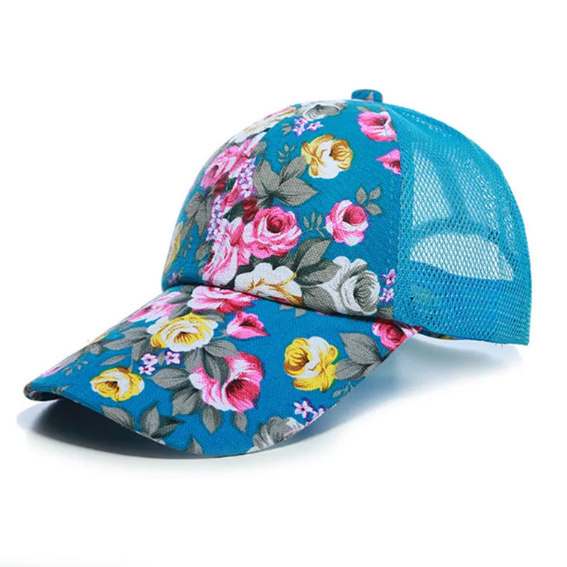 2021 Simple Women'S Baseball Cap Summer Multicolor Flower Printing Girls Snapback Brethable Adjustable Mesh Casual Wild Sun Hat