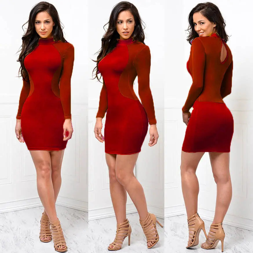 Long Sleeve Backless Lace Mini Dress