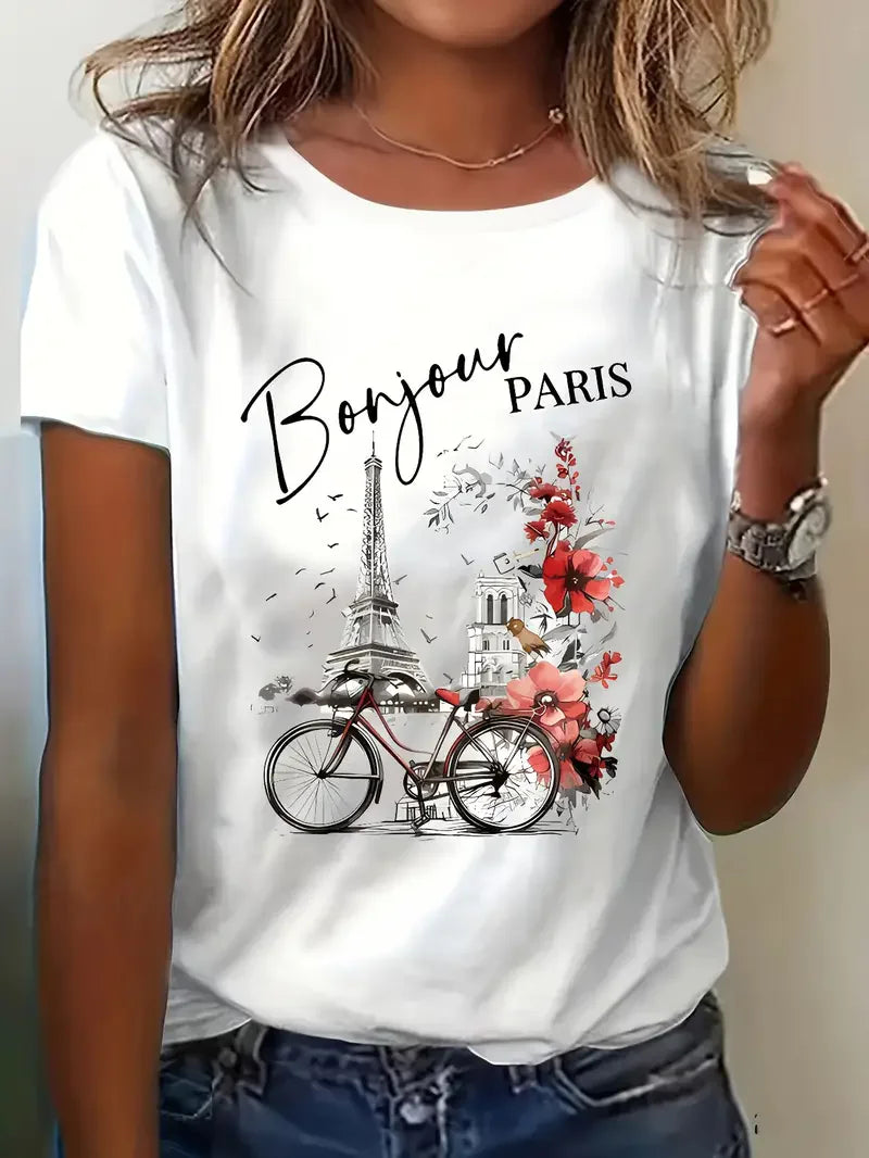 Bonjour Paris Graphic Print T-Shirt