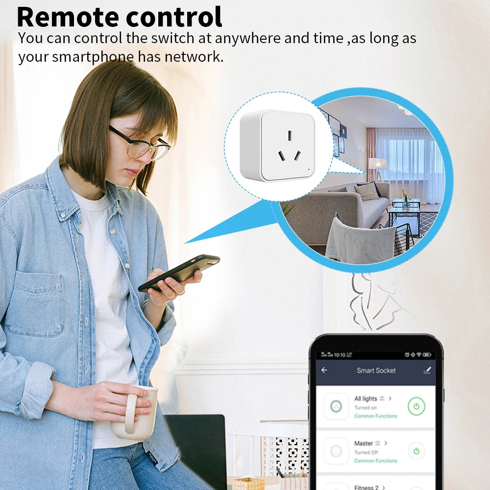 WiFi Tuya Smart Socket AU Standard Plug with Energy Monitoring –Timer & Countdown, Works with Smart Life App, Alexa & Google