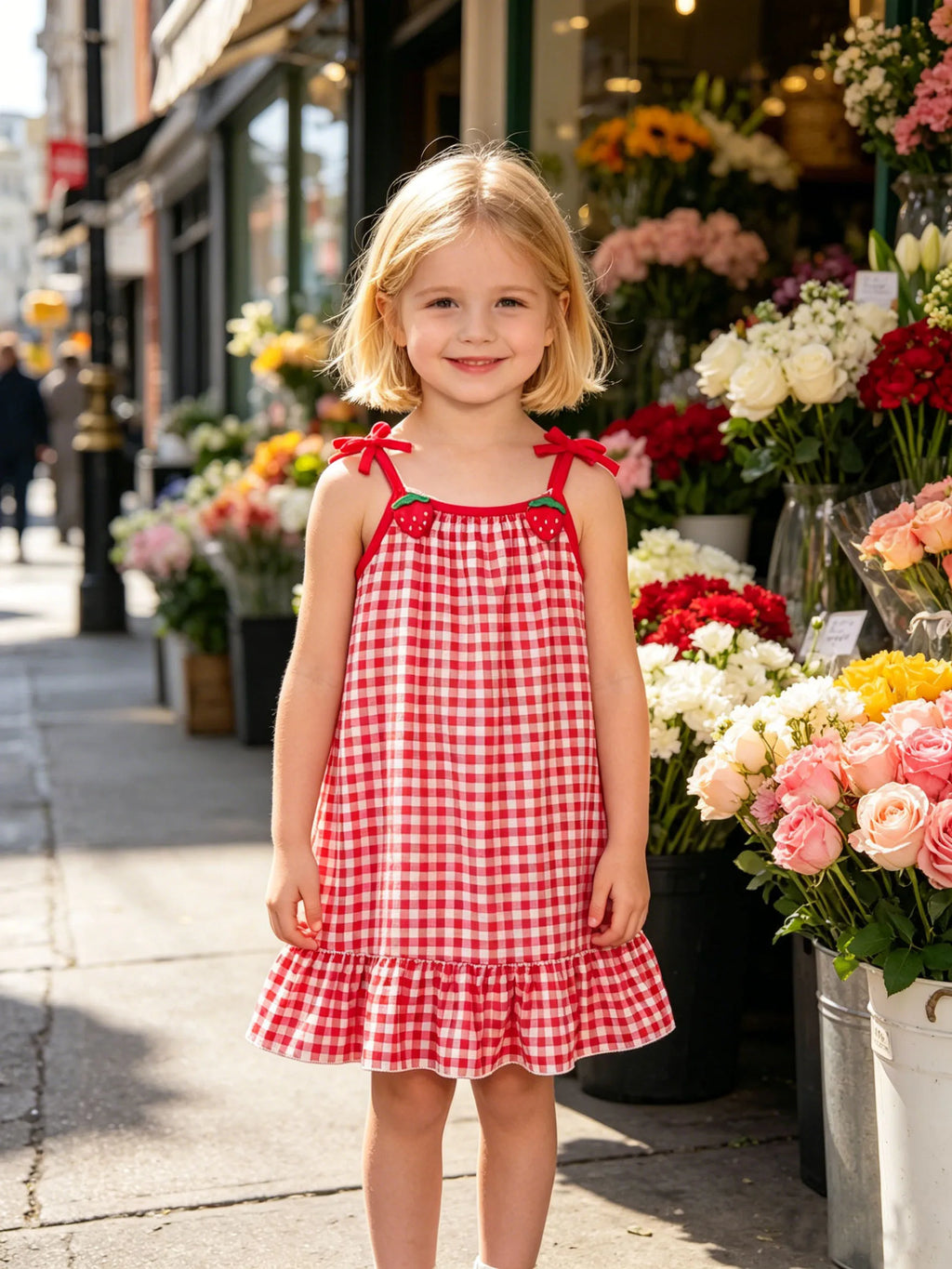 Strawberry Suspender Checkered Dress