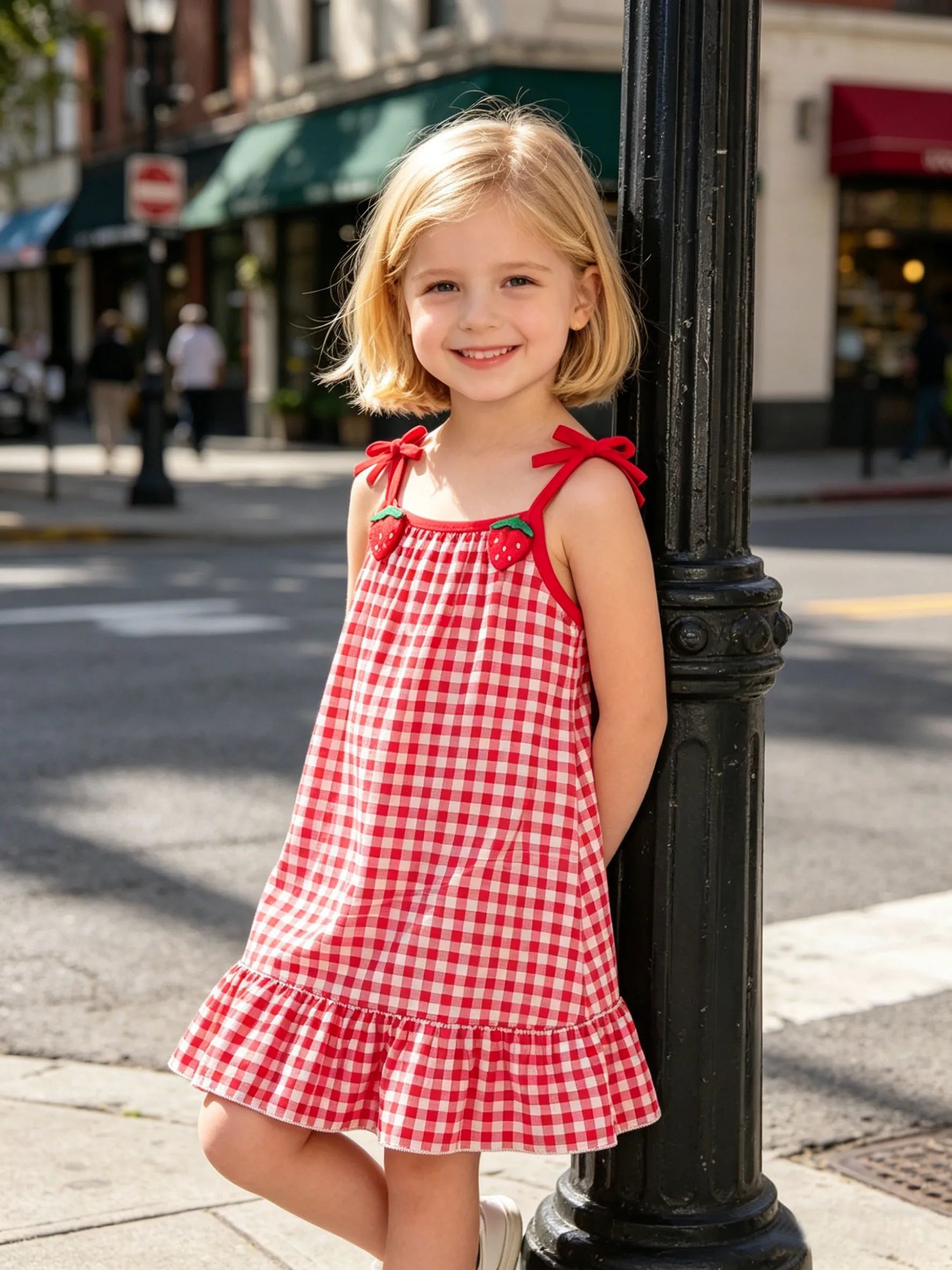 Strawberry Suspender Checkered Dress