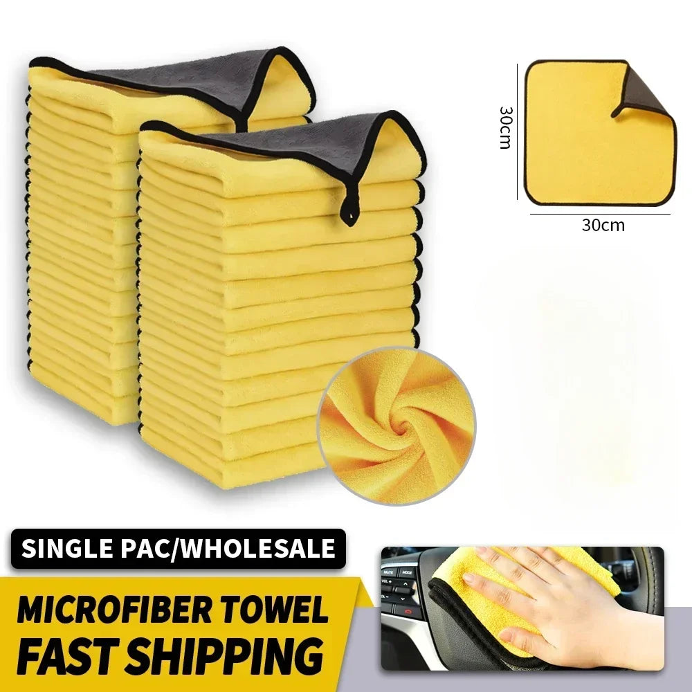 Microfiber Car Cleaning Towels - Soft and Quick-Drying Double Layer Wash Cloths for Windows and Mirrors (Available in 1, 2, 3, 6, or 10 Pieces)
