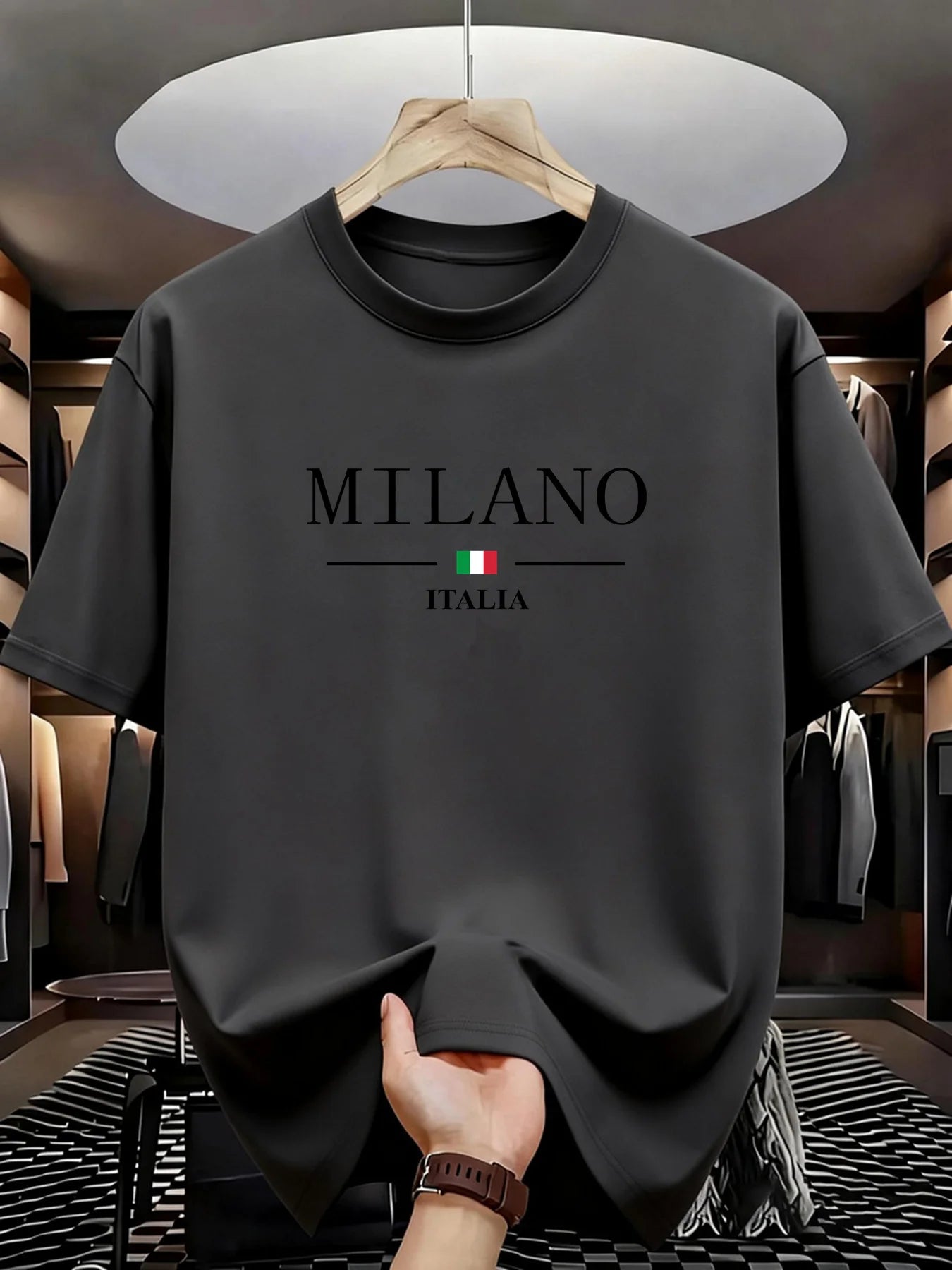 Milan Italian print Men's Breathable Polyester Crew Neck T-Shirts  Lightweight Short Sleeve Tops for Casual Outdoor