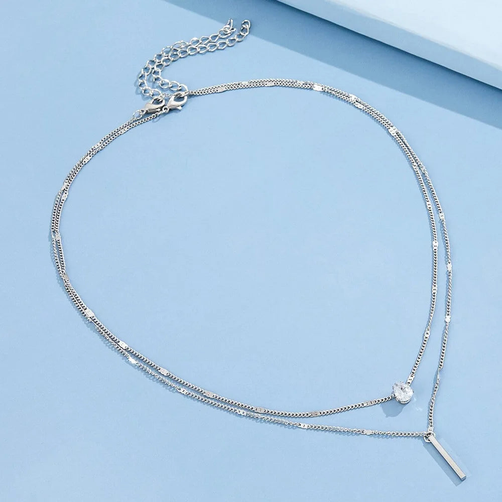 Zircon Multilayer Chain Necklace