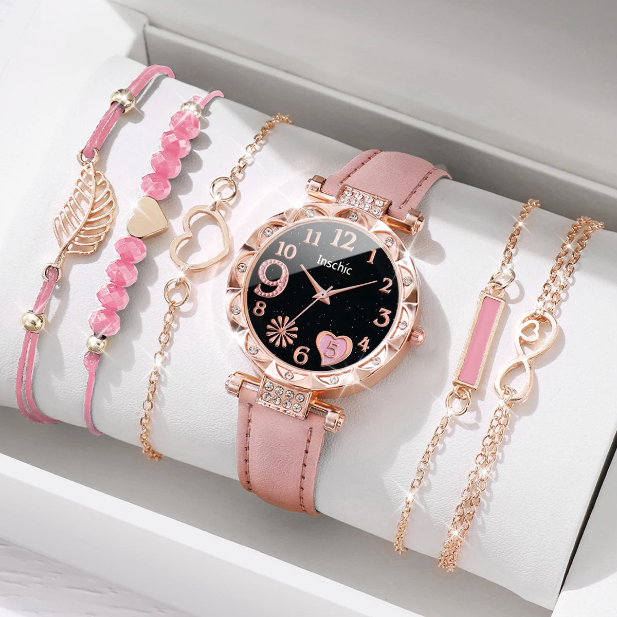 6-Piece Heart Dial Watch & Bracelet Set