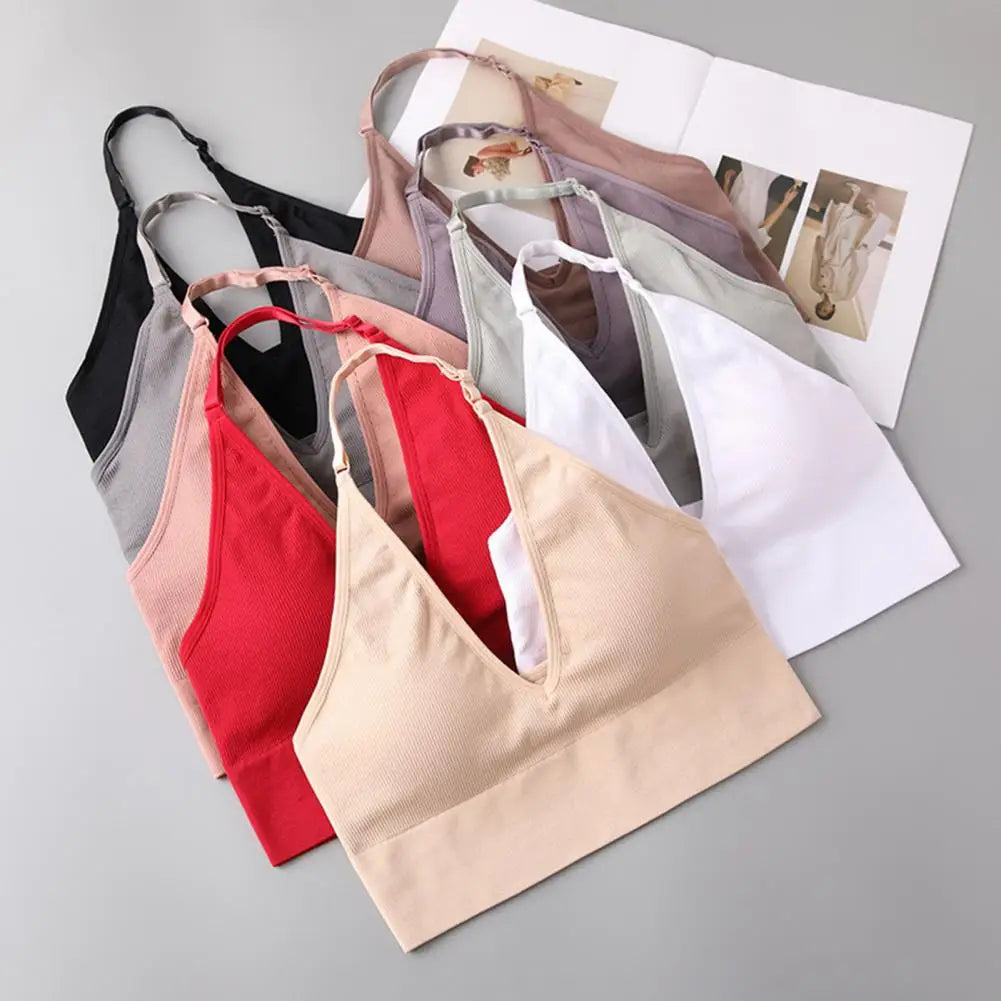 2025 Women Sports Bra Halter Neck Sports Bra Adjustable Spaghetti Strap Women's Sports Bra with Halter Neck V Neck Design for Yo