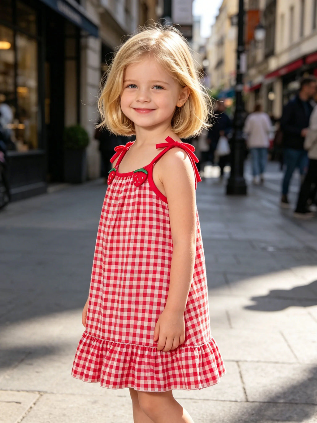 Strawberry Suspender Checkered Dress