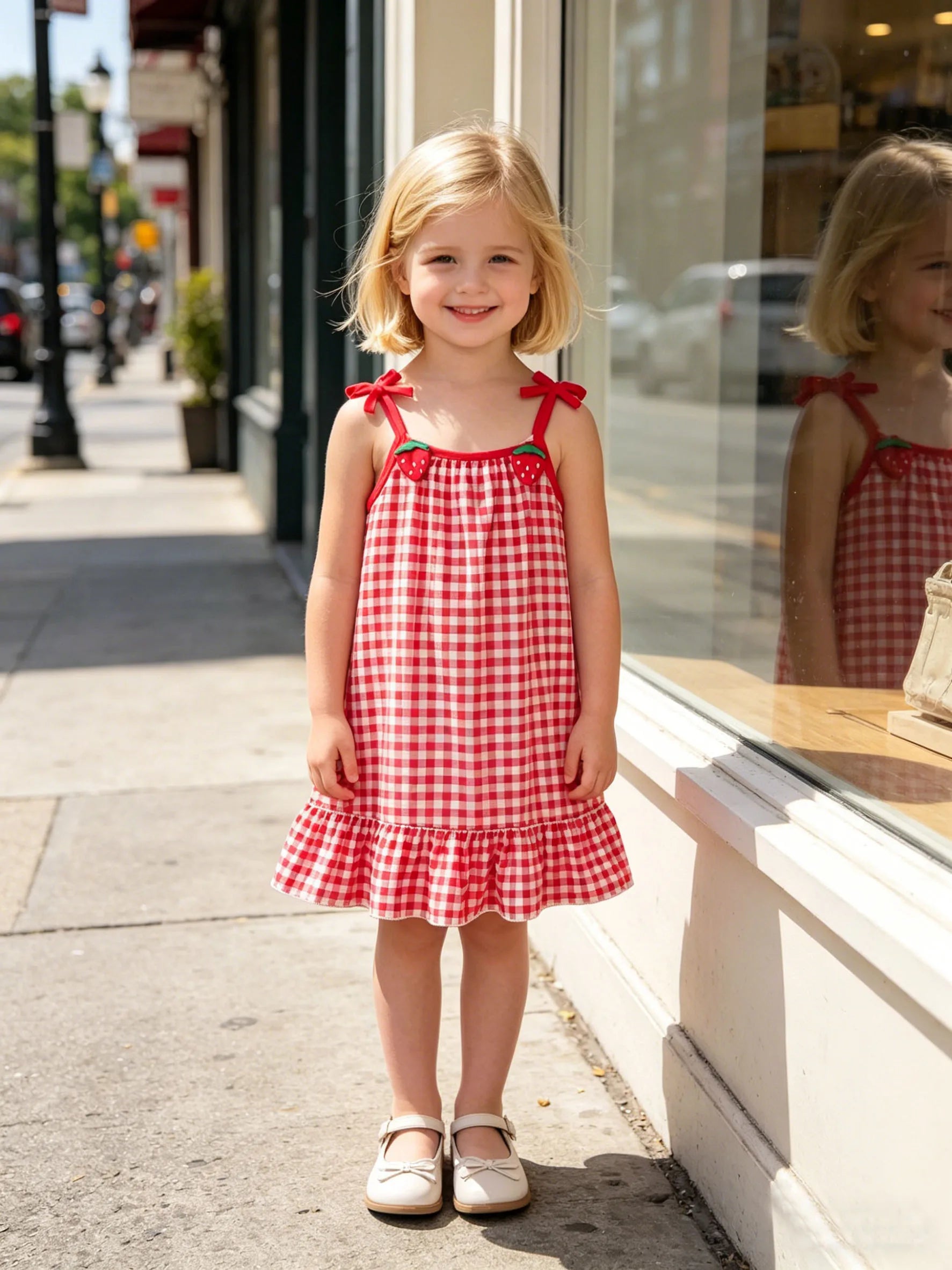 Strawberry Suspender Checkered Dress