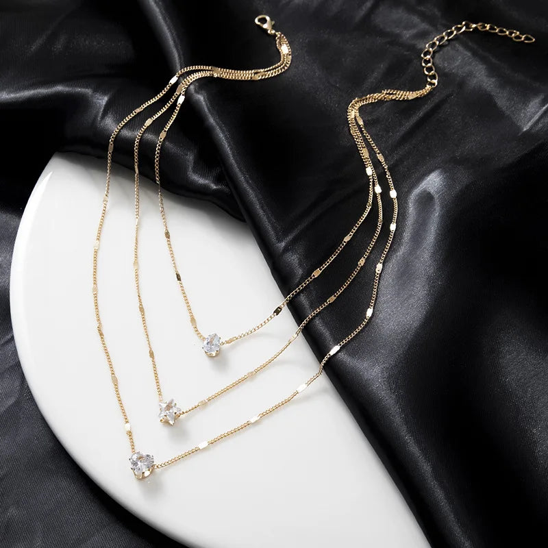 Zircon Multilayer Chain Necklace