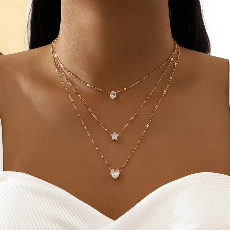 Zircon Multilayer Chain Necklace