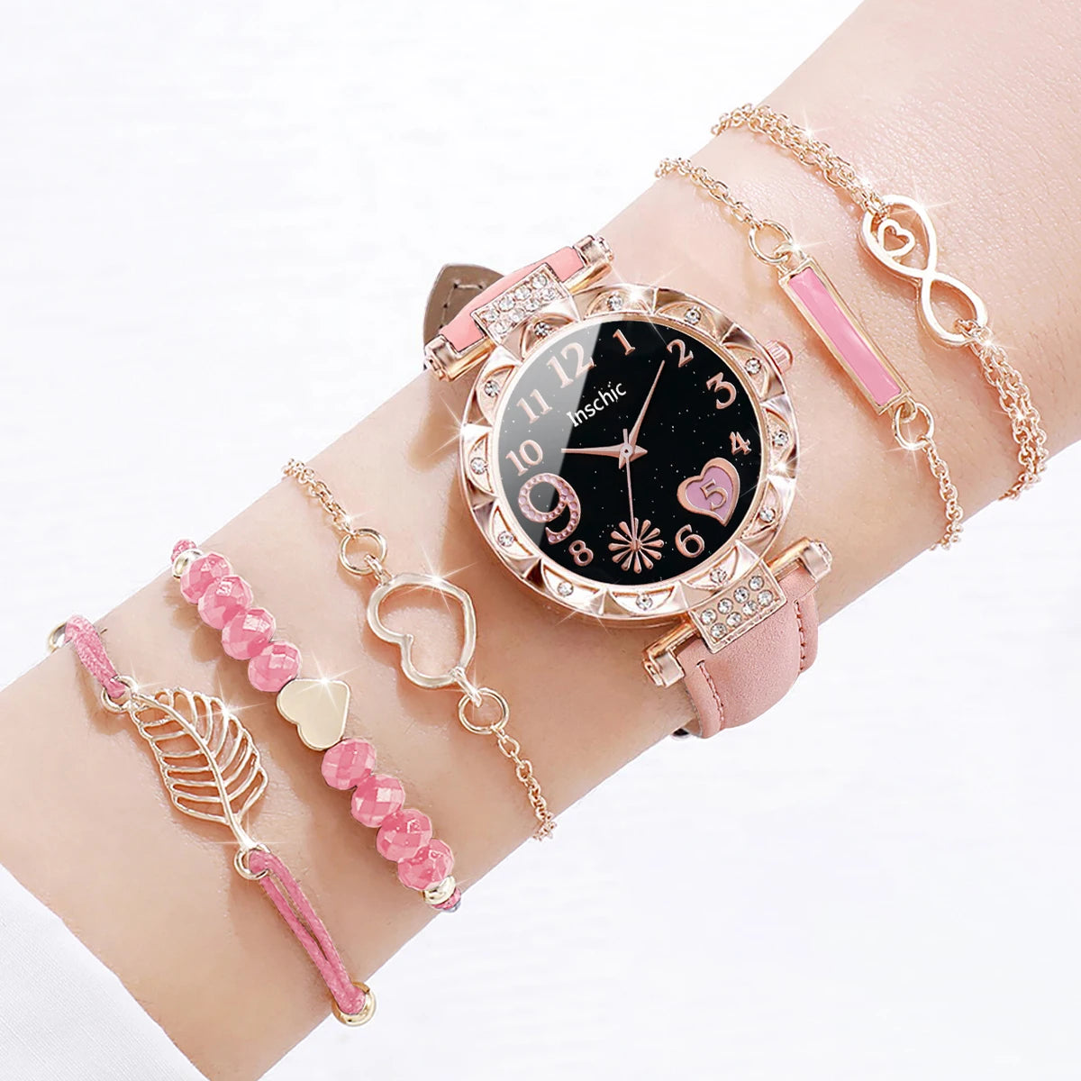 6-Piece Heart Dial Watch & Bracelet Set