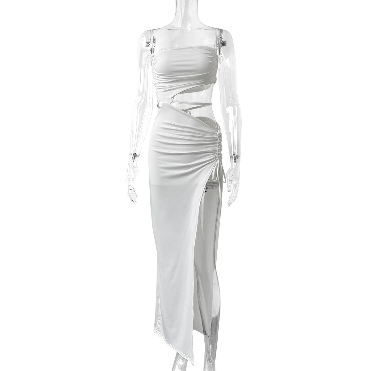 Split Hollow Drawstring Maxi Dress
