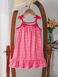 Strawberry Suspender Checkered Dress