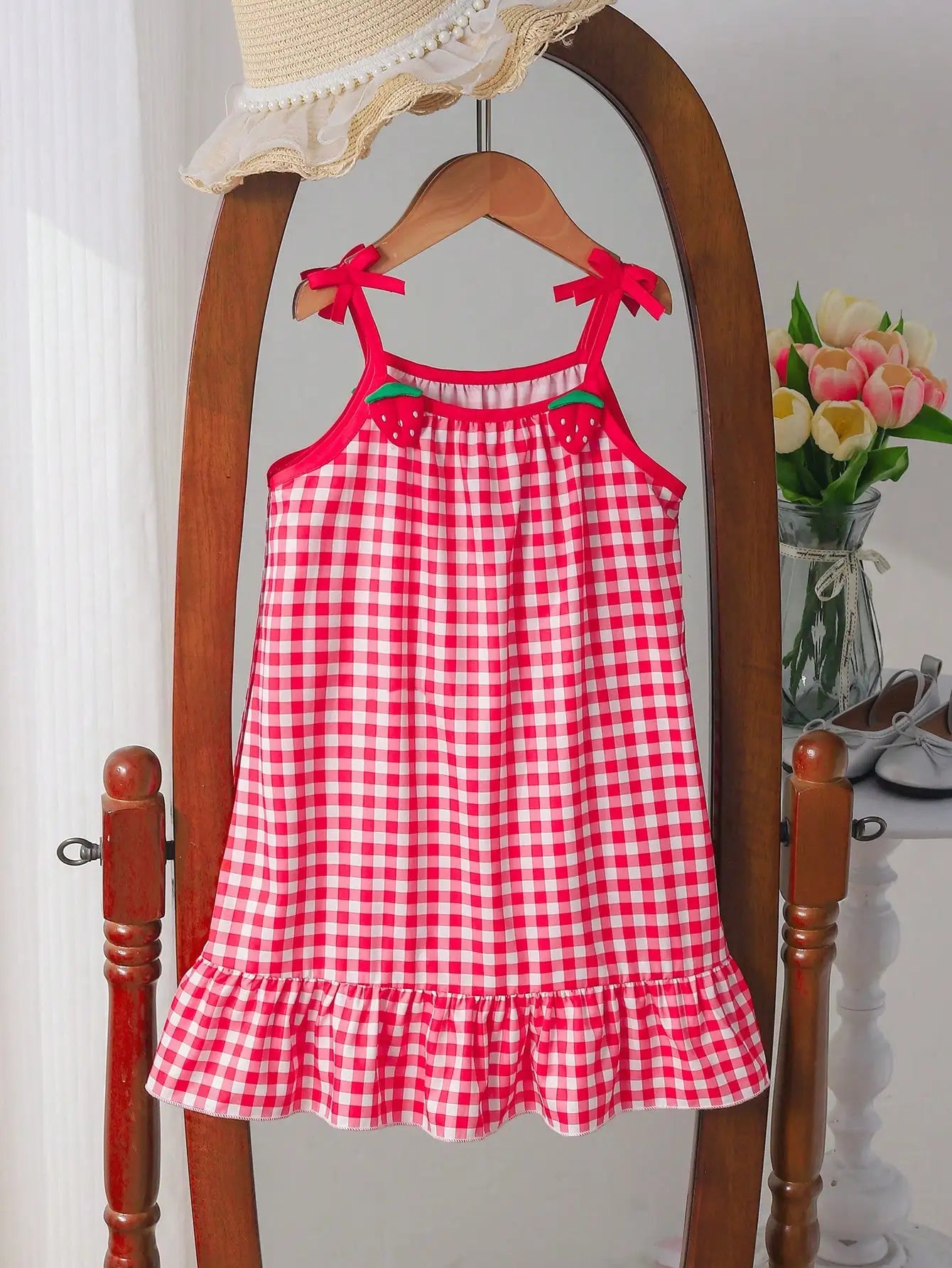 Strawberry Suspender Checkered Dress