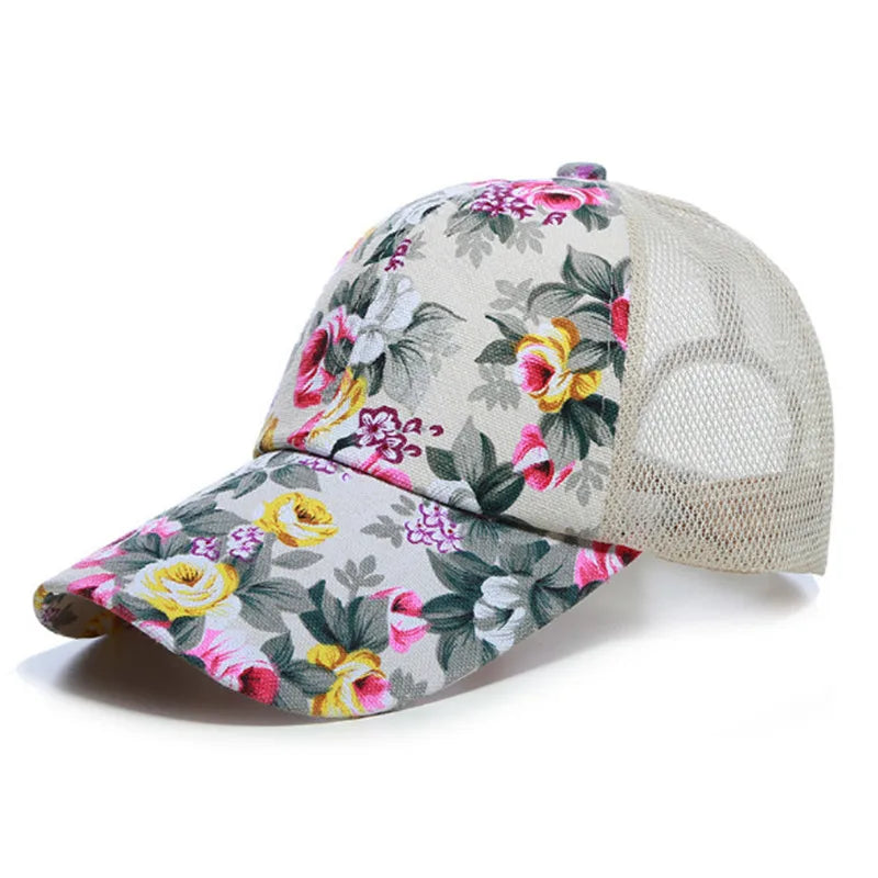 2021 Simple Women'S Baseball Cap Summer Multicolor Flower Printing Girls Snapback Brethable Adjustable Mesh Casual Wild Sun Hat