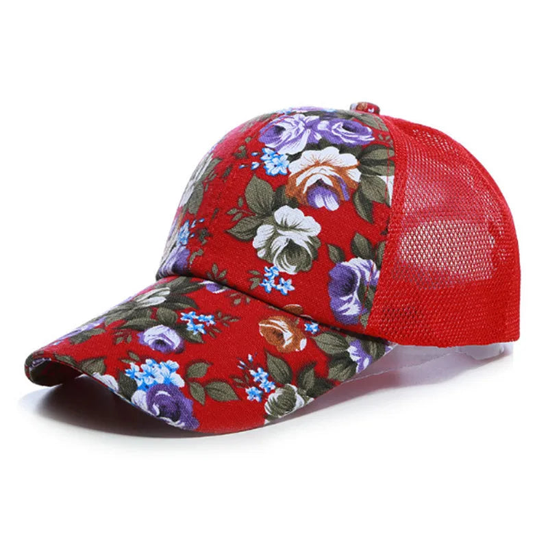 2021 Simple Women'S Baseball Cap Summer Multicolor Flower Printing Girls Snapback Brethable Adjustable Mesh Casual Wild Sun Hat